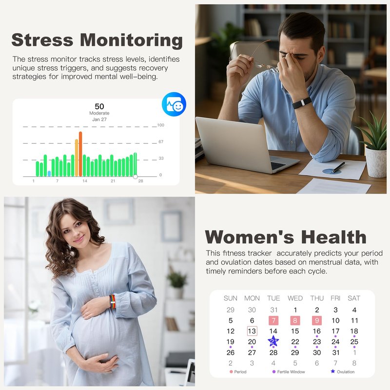 Smart Bracelets for Women & Men,Health Activity Fitness Trackers with 120+ Sports Modes,24/7 Heart Rate&Blood Pressure Monitoring,Sleep& Stress Tracking,IP68 Waterproof,5 Smart Wristband with Free APP
