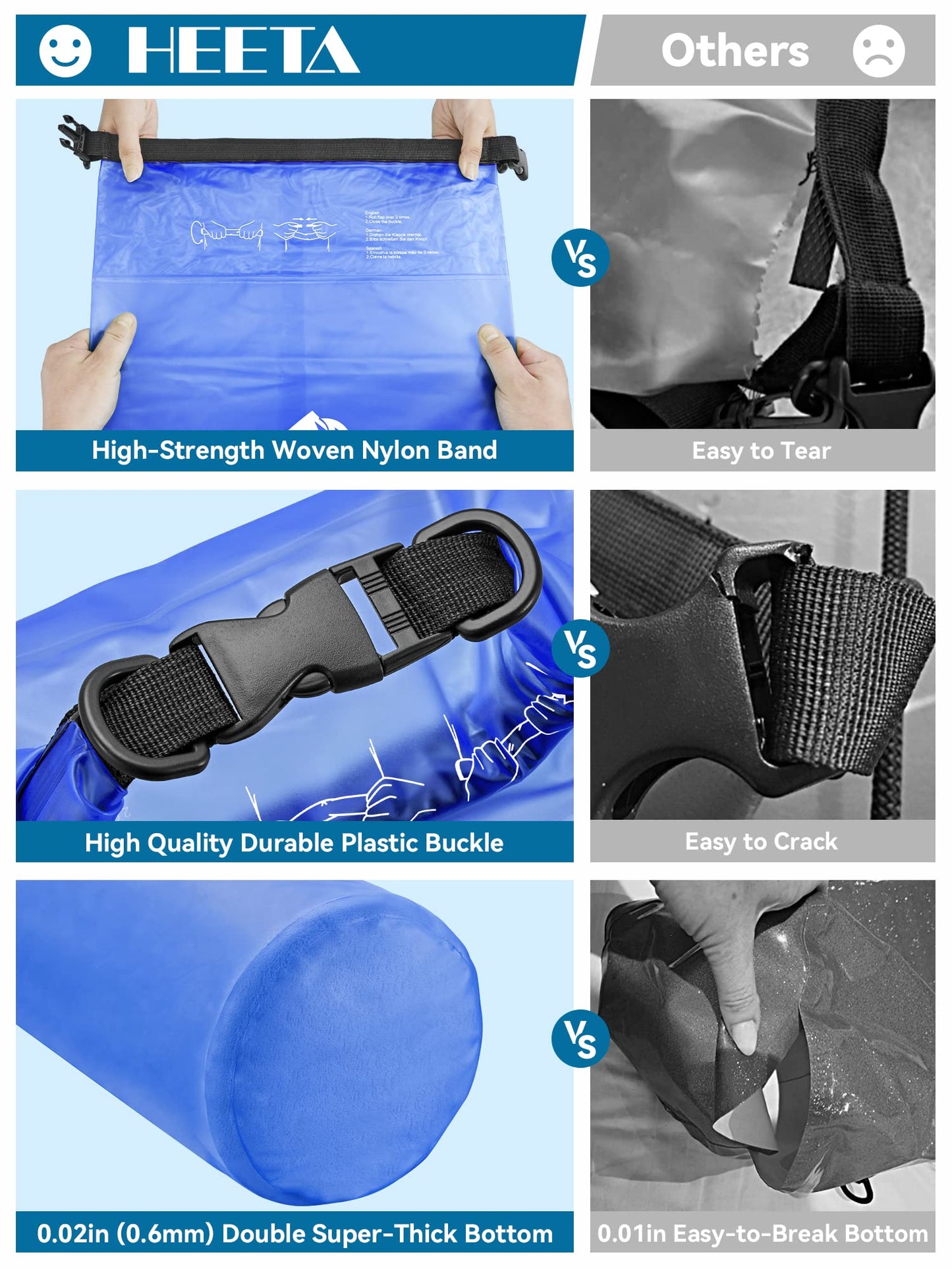 HEETA Dry Bag Waterproof for Women Men, Roll Top Lightweight Dry Storage Bag Backpack with Phone Case for Travel Swimming Boating Kayaking Paddle Board Camping Beach Accessories (Bluish Violet, 40L)