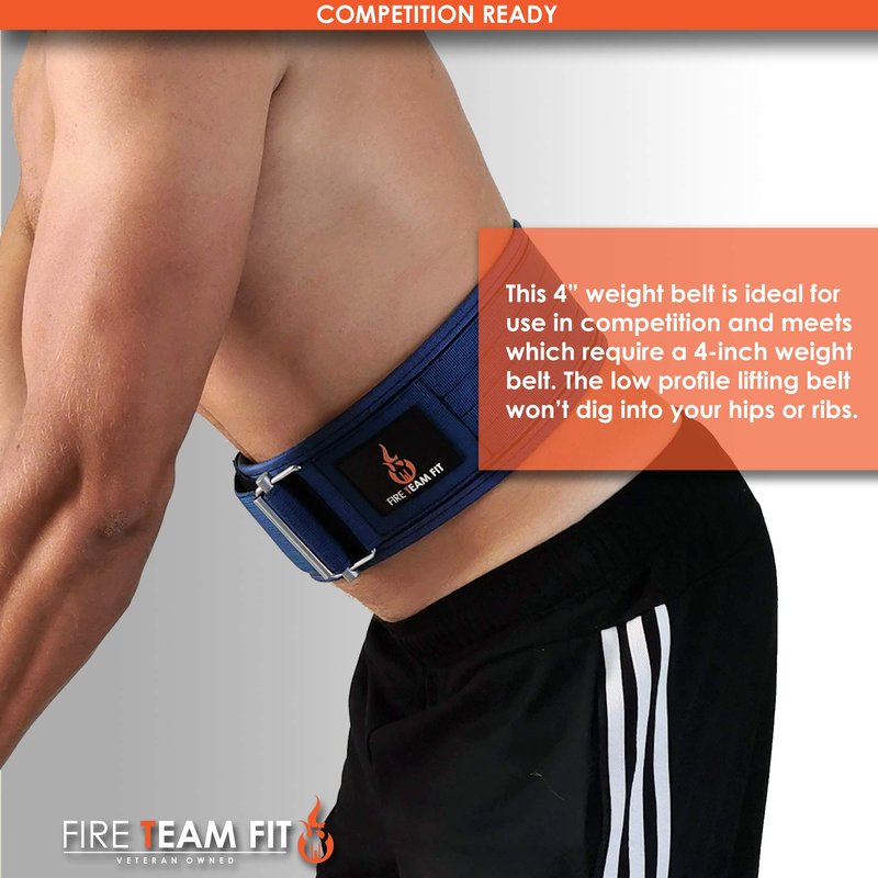 Fire Team Fit 4 Inch Weight Lifting Belt for Men and Women, Back Support for Powerlifting, Squats, Deadlifts, Weightlifting & Cross Training Workout (Black, Small)