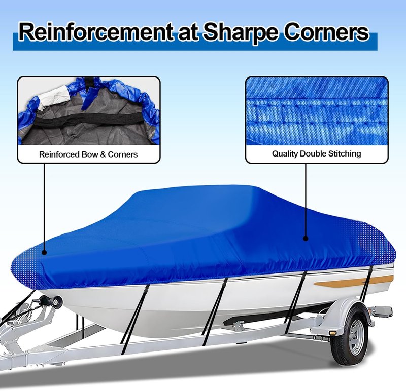 Trailerable Boat Cover - Heavy Duty Waterproof Tarp for V-Hull & Fishing Boats | Fits 14'-16' Long, 68" Wide