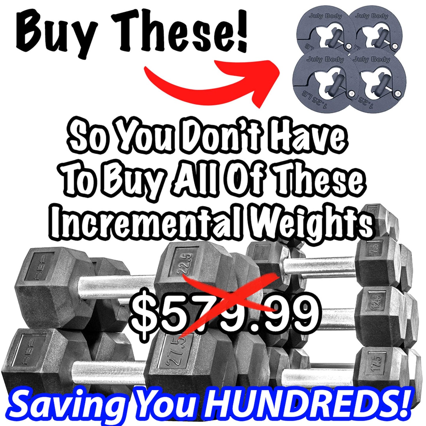 July Body 1.25 Pound Weight Clips – Adds 2.5 Total Pounds - For Dumbbells, Kettlebells, and Barbells - 1.25 Weight - Dumbbell Add Weight - Dumbbell Weight Clips - Weight Clip - Fractional Weight Plates (4 Clip Pack)
