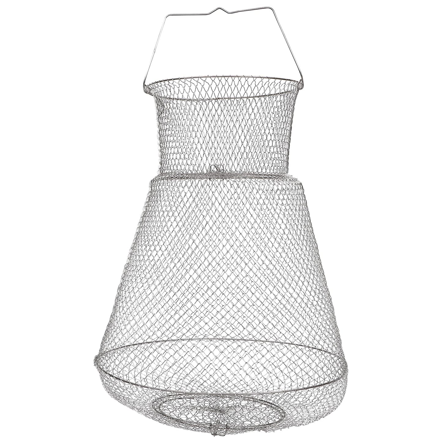 Extra Large Wire Fish Basket, 28X18 inches Fishing Net Cage Collapsible, Crabs Basket Trap Holder for Live Caught Fish, for Seawater, River, and Boat Fishing, Stainless Steel Galvanized, Silver
