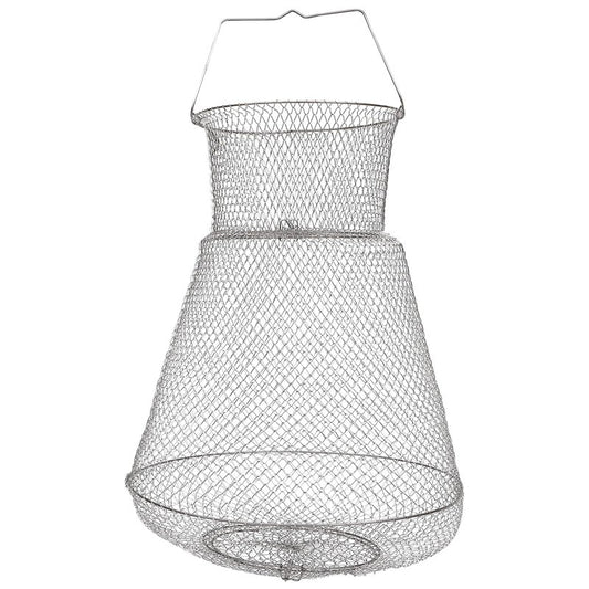 Extra Large Wire Fish Basket, 28X18 inches Fishing Net Cage Collapsible, Crabs Basket Trap Holder for Live Caught Fish, for Seawater, River, and Boat Fishing, Stainless Steel Galvanized, Silver