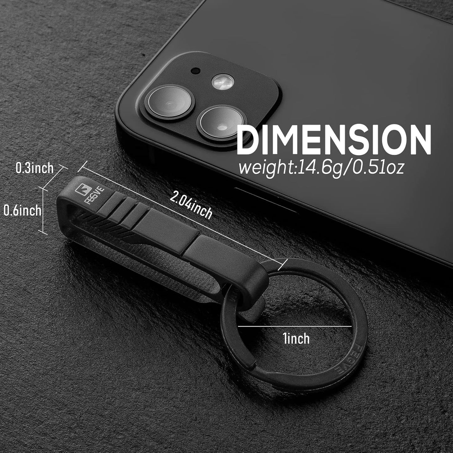 Titanium Key Belt Clip - Durable Key Holder with Key Ring | Black Keychain for Men
