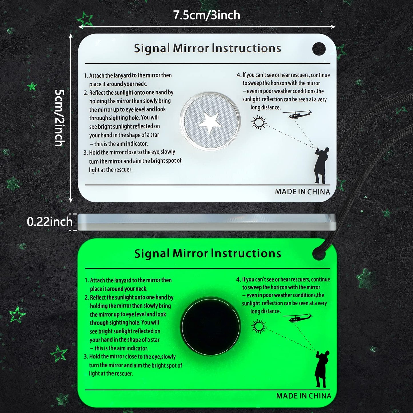 2 Pieces Signal Mirror Survival Mirror Camping Mirror 2 x 3 Inch Emergency Signaling Mirror PFD Rescue Mirror Whistle with 2 Pack Mini Compass for Hiking, Camping, Backpacking and Emergency Situations