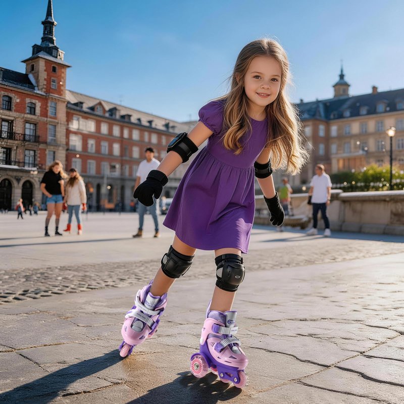Toddler Roller Skates, 4 Adjustable Sizes, Light-up Wheels, Safety Three-Point Balance, Beginner Skates for Ages 3-8 Girls Boys Kids, Suitable Indoor & Outdoor Use (Pink&Purple, S-Small(11C-1Y US))