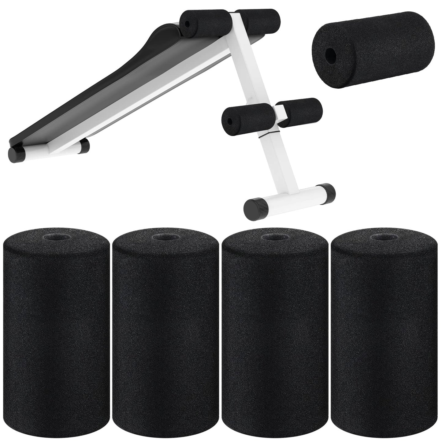 Deekin 4 Pcs Foam Foot Pads Roller Buffer Tube Cover for Home Gym Exercise Machine Equipment Replacement Pads for Leg Extension Weight Bench Inversion Table (0.87 x 3.4 x 6.3 Inches)