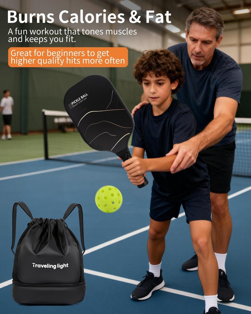 Pickleball Paddles Set of 2 for Beginners & Casual Players, Lightweight Fiberglass Rackets with Large Sweet Spot, Comfortable Grip, Includes 4 Outdoor Balls & Carry Bag – Easy Control & Fun Play Anywh