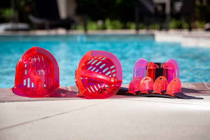 Hydrorevolution Ultimate Pool Exercise Bundle - Medium Resistance Water Weights & Aqualogix Fins | Pink Bells & Barbell Set