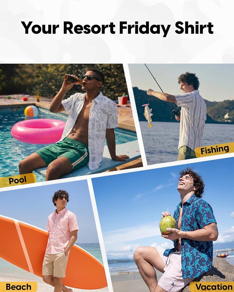 Men’s Hawaiian Button Down Short Sleeve Shirt | UPF50+ Sun Protection, Quick Dry, Vented Back
