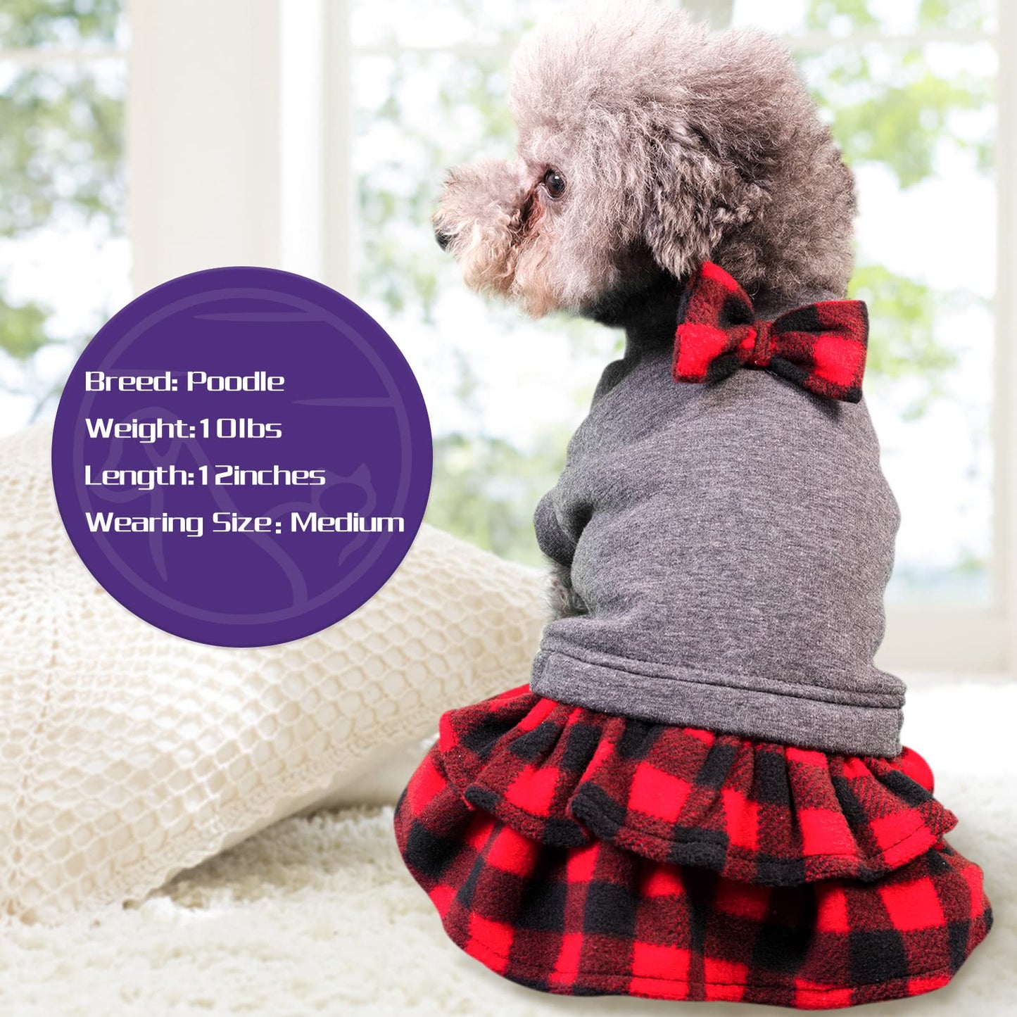 cyeollo Small Dog Christmas Dress Doggie Pet Flannel Warm Plaid Dog Clothes Girl Puppy Skirt Winter Dog Dresses for Small Dogs Apparel