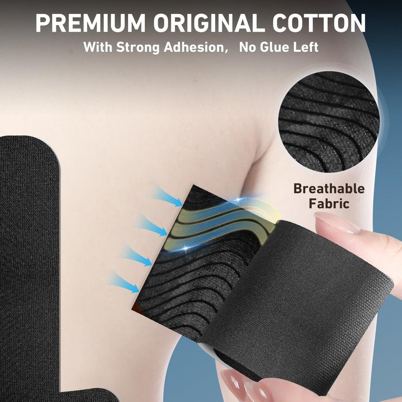 PreCut Kinesiology Tape for Lower Back, 12PCS Kinesiology Tape Precut for Lower Back, KTQUICK Original Cotton Waterproof&Breathable Latex-Free, Enhance Elastic Athletic Tape for Support Muscle(Black)