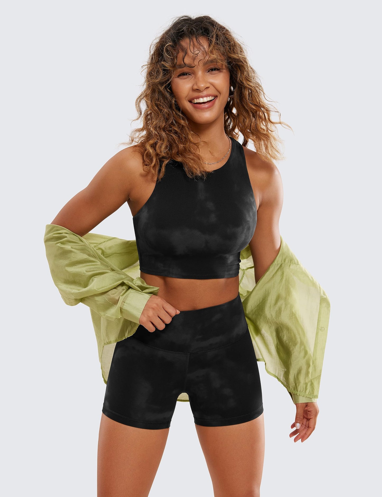 CRZ YOGA Butterluxe Biker Shorts 4'' - High Waisted Booty Workout Volleyball Yoga Womens Spandex Black Tie Dye Flowers X-Large