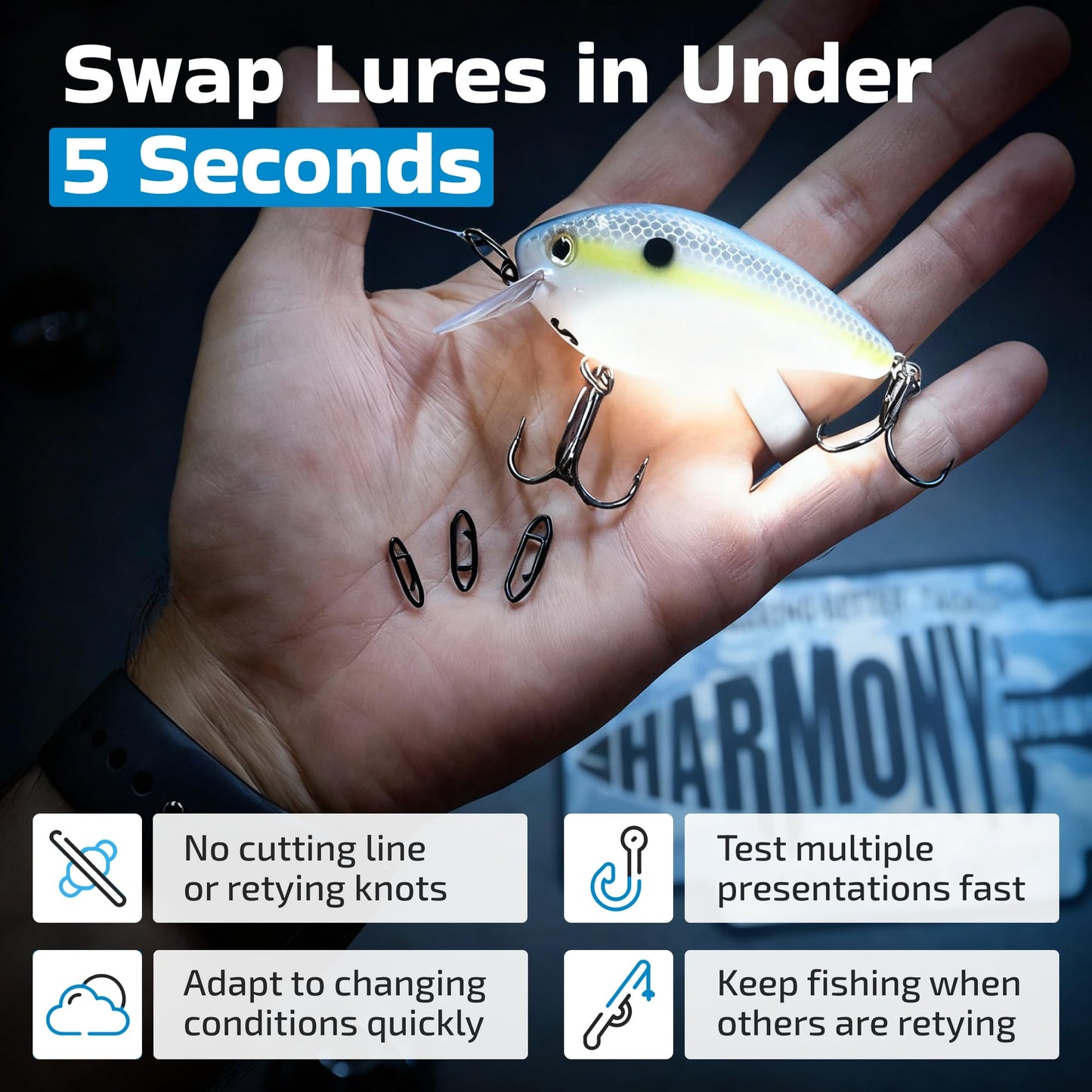 Harmony Fishing Stealth Clips (25 Pack) [Black Stainless] (15mm (40# Test))
