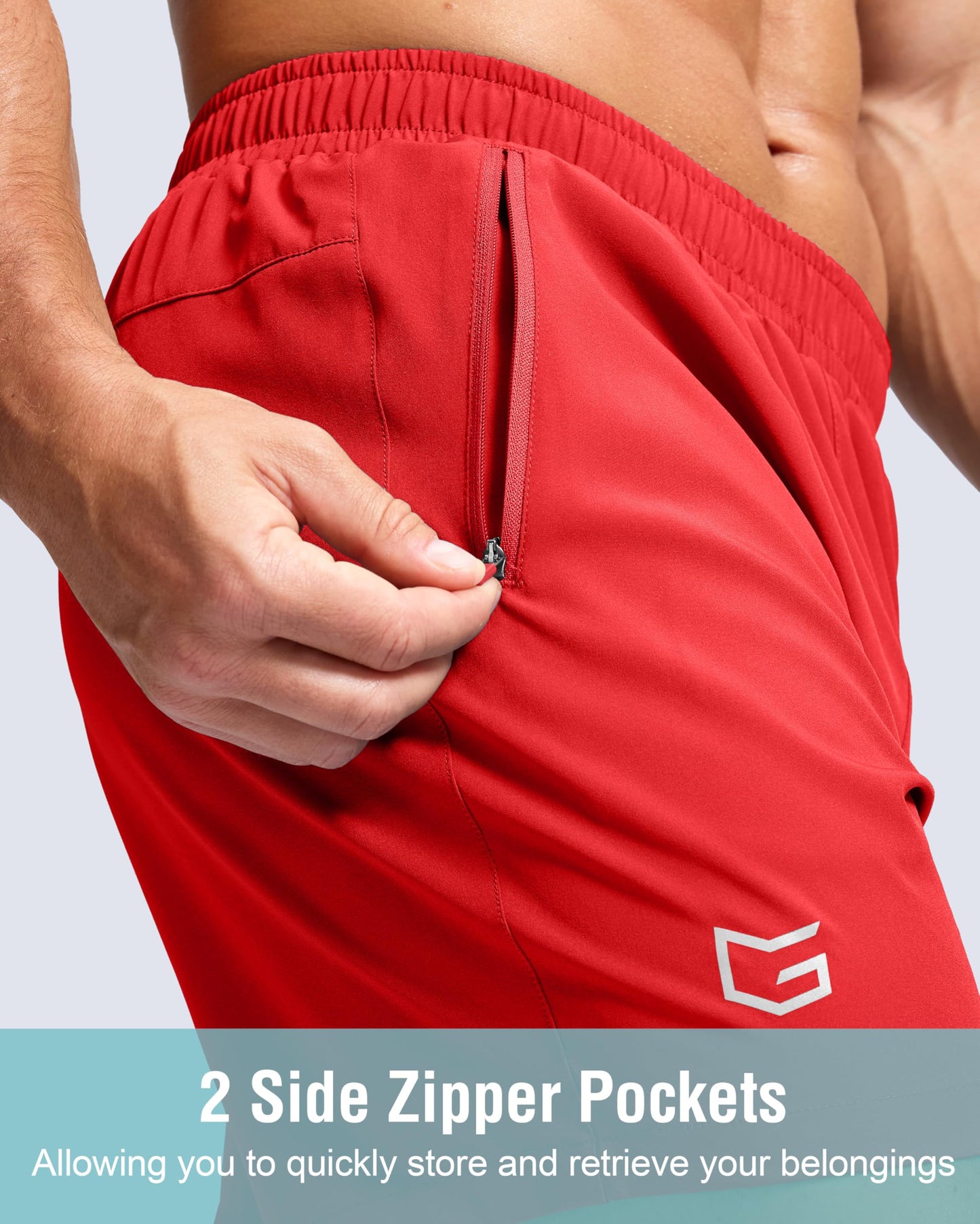 G Gradual Men's Athletic Running Shorts with Zipper Pockets Quick Dry 7"/ 5"/ 9" Workout Gym Shorts for Basketball Hiking(Deep Red,9M)