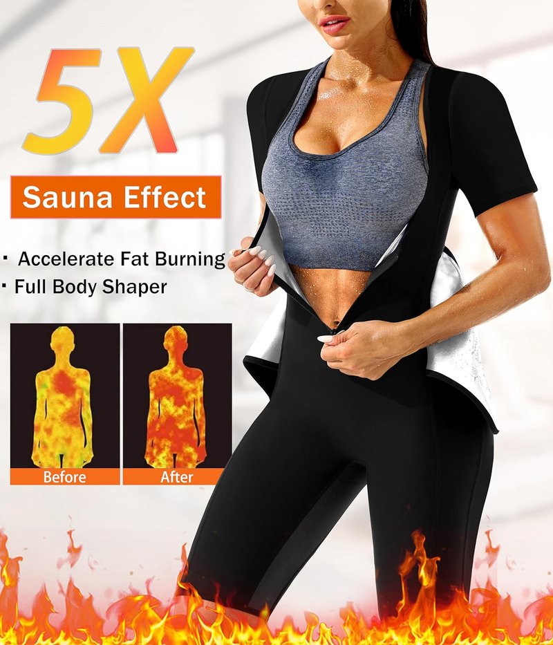 Sauna Suit for Women - 4-in-1 Slimming Full Body Jumpsuit | Waist Trainer Vest for Enhanced Workout