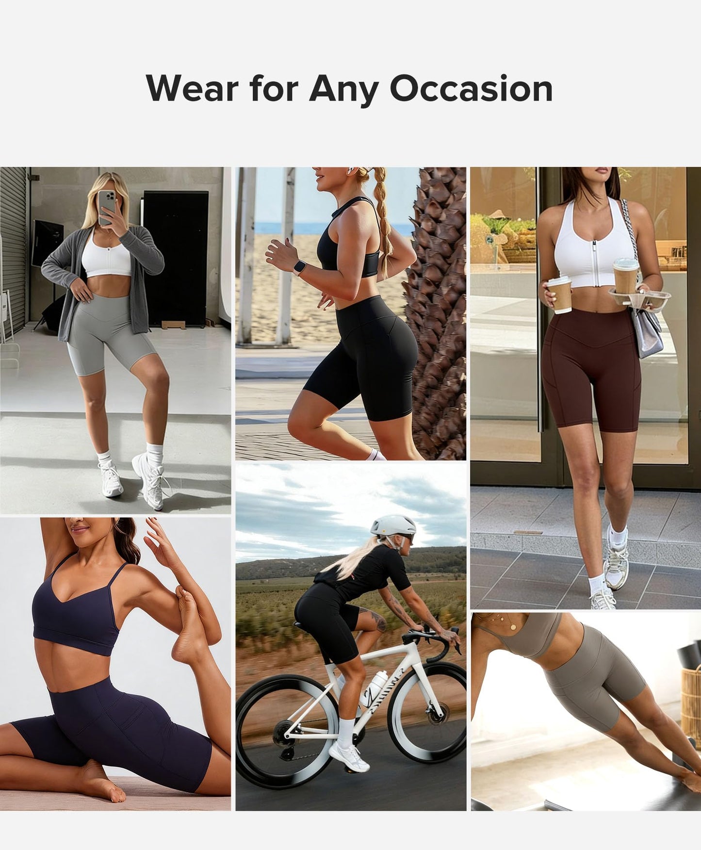 BRXL BrxlZero Biker Shorts Women Pockets 8" No Front Seam High Waisted Compression Workout Tummy Control Running Yoga Black L