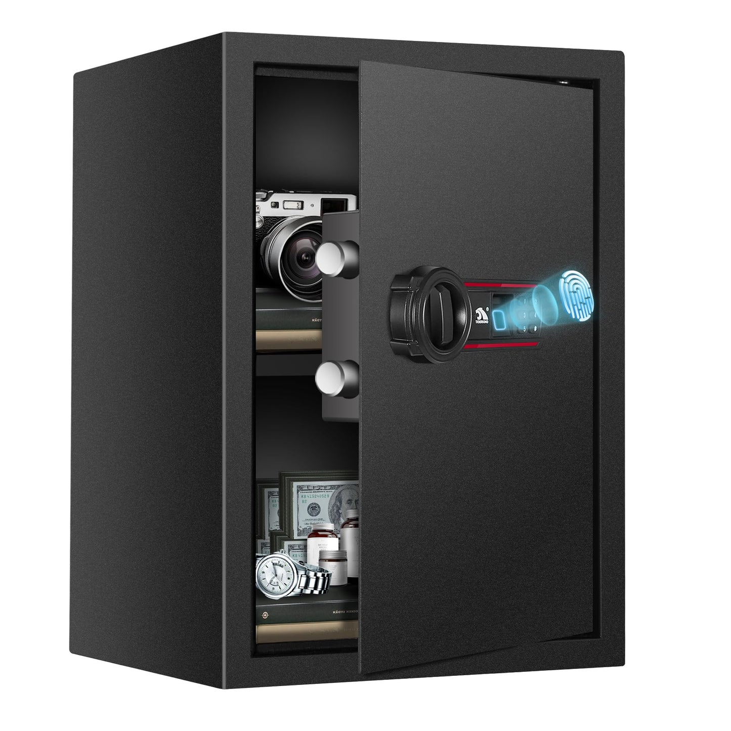 TIGERKING Biometric Fingerprint Safe Box, 1.8 Cubic Feet Digital Keypad Security Safes with Removable Shelf, Quick-Access Smart Biometric Safe for Home and Office
