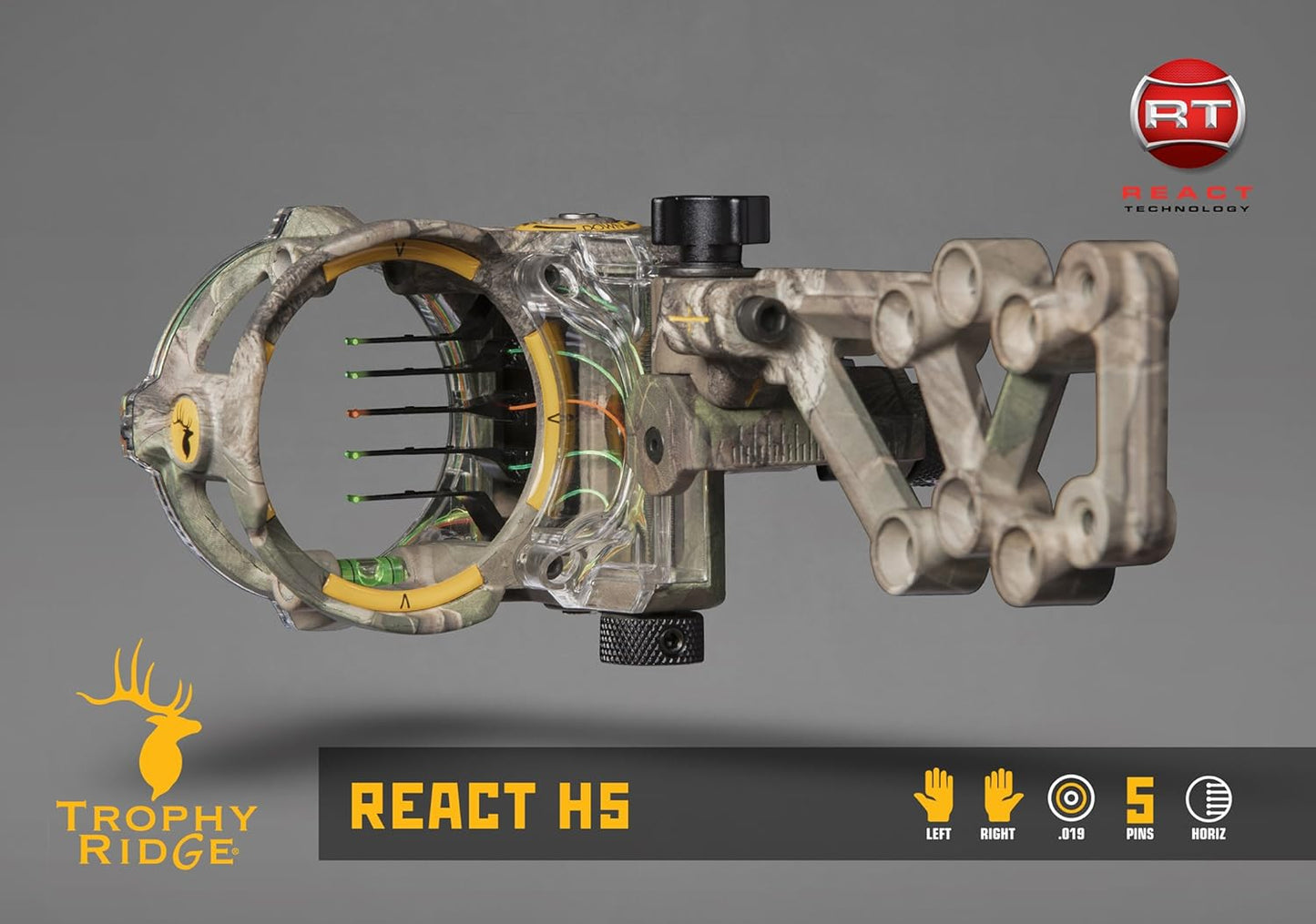 Trophy Ridge 5-Pin Bow Sight - React H5 Precision Targeting | Adjustable Brightness & Durable Design