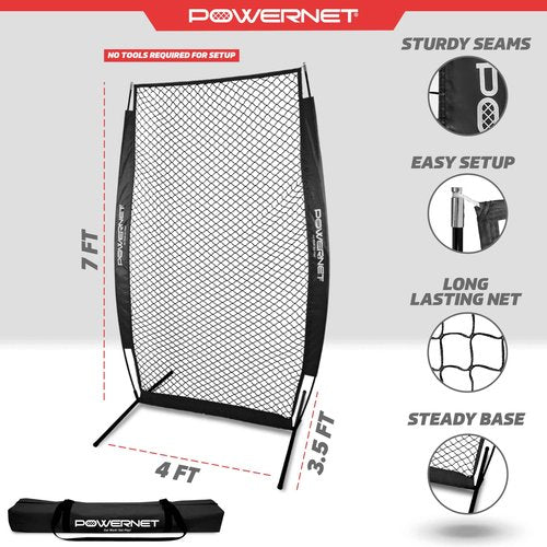 PowerNet Portable Baseball Practice Net for Pitching and Hitting, Softball Pitching Net, Pop Up Batting Cage Net Coach Shield from Errant Throws, Backyard Outdoor Training, 7 FT I-Screen (Black)