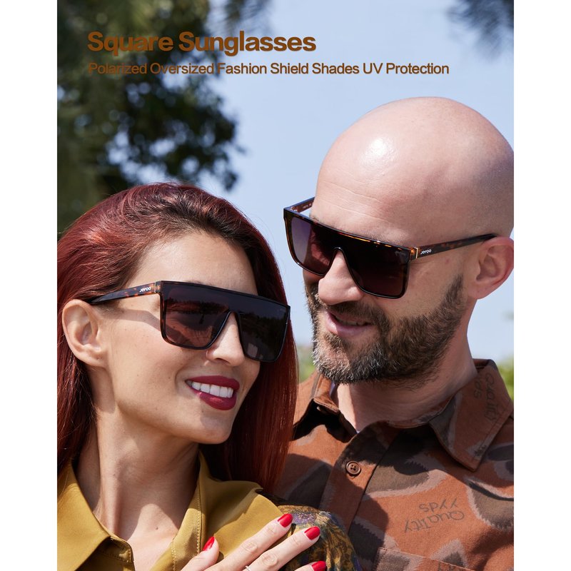 Jefoo Polarized Square Sunglasses for Women Men Oversized Fashion Siamese Lens Style Flat Top Shield Shades UV Protection