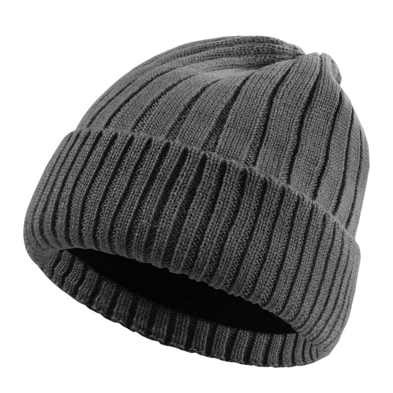 LiuSuper Wool Beanie Winter Hat - Unisex Warm Knitted Cap with Wool Lining, Oversized Fit Black Grey