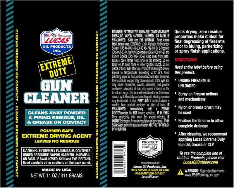 Lucas Oil Extreme Duty Gun Cleaner - Powerful 11 Ounce Formula for Firearms Maintenance