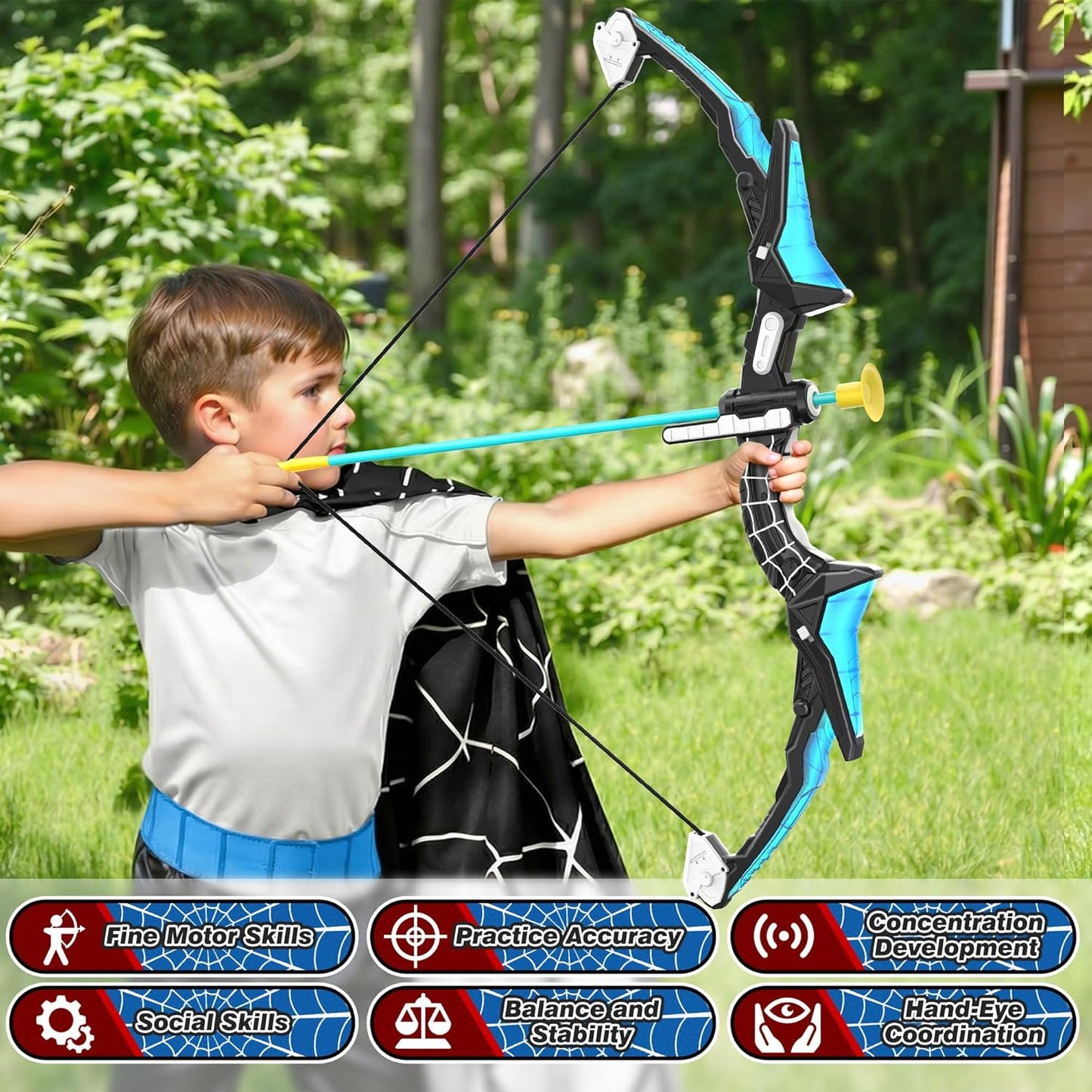 Kids Bow and Arrow Set - LED Light Up Archery Toy with 14 Suction Cup Arrows & Target | Indoor Outdoor Fun for Ages 6-12
