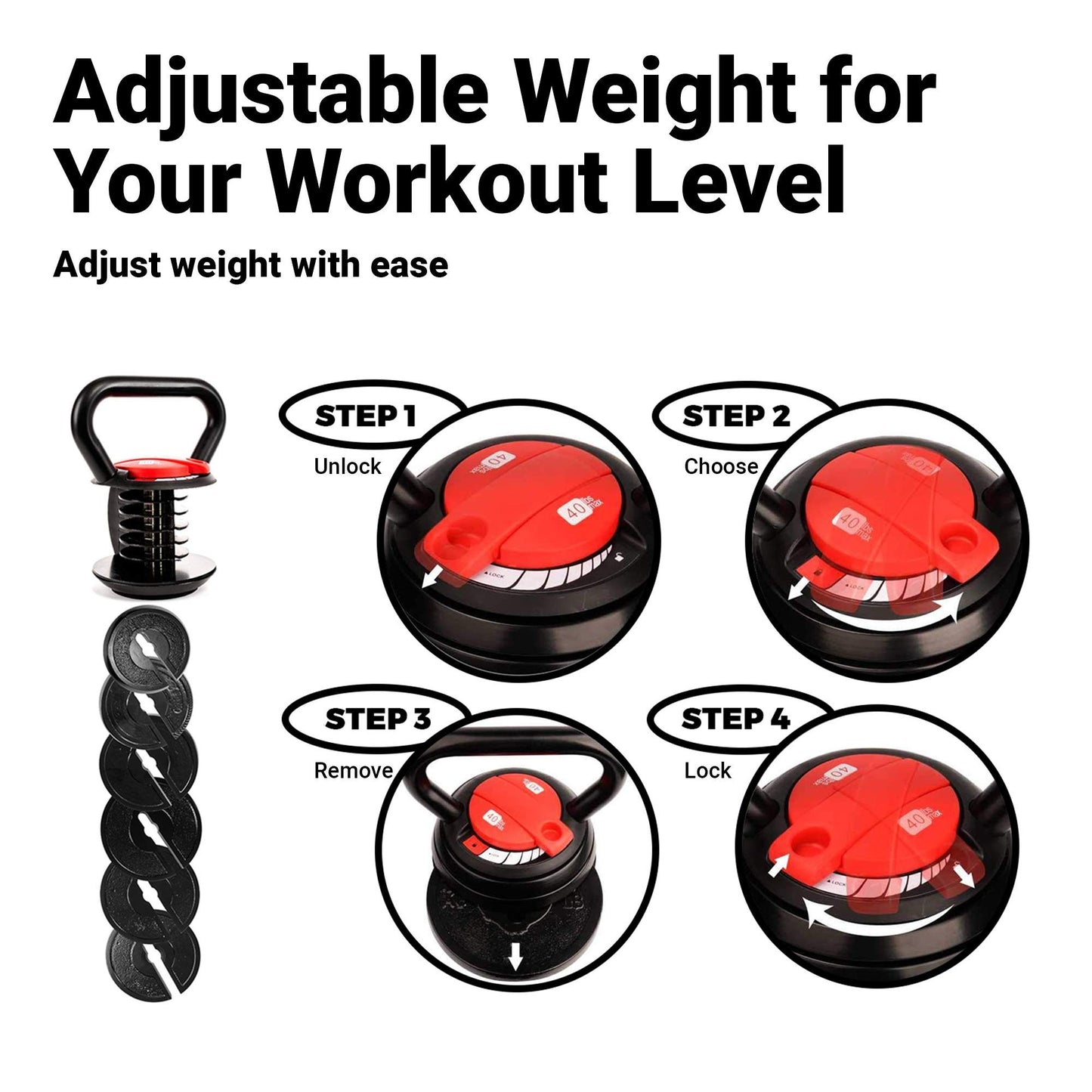 Victor Fitness Adjustable Kettlebell with 7 Weight Levels from 10-40 lbs. Perfect for Abs, Arms, Legs, & Back Workouts [Victor Fitness VFAKB40]