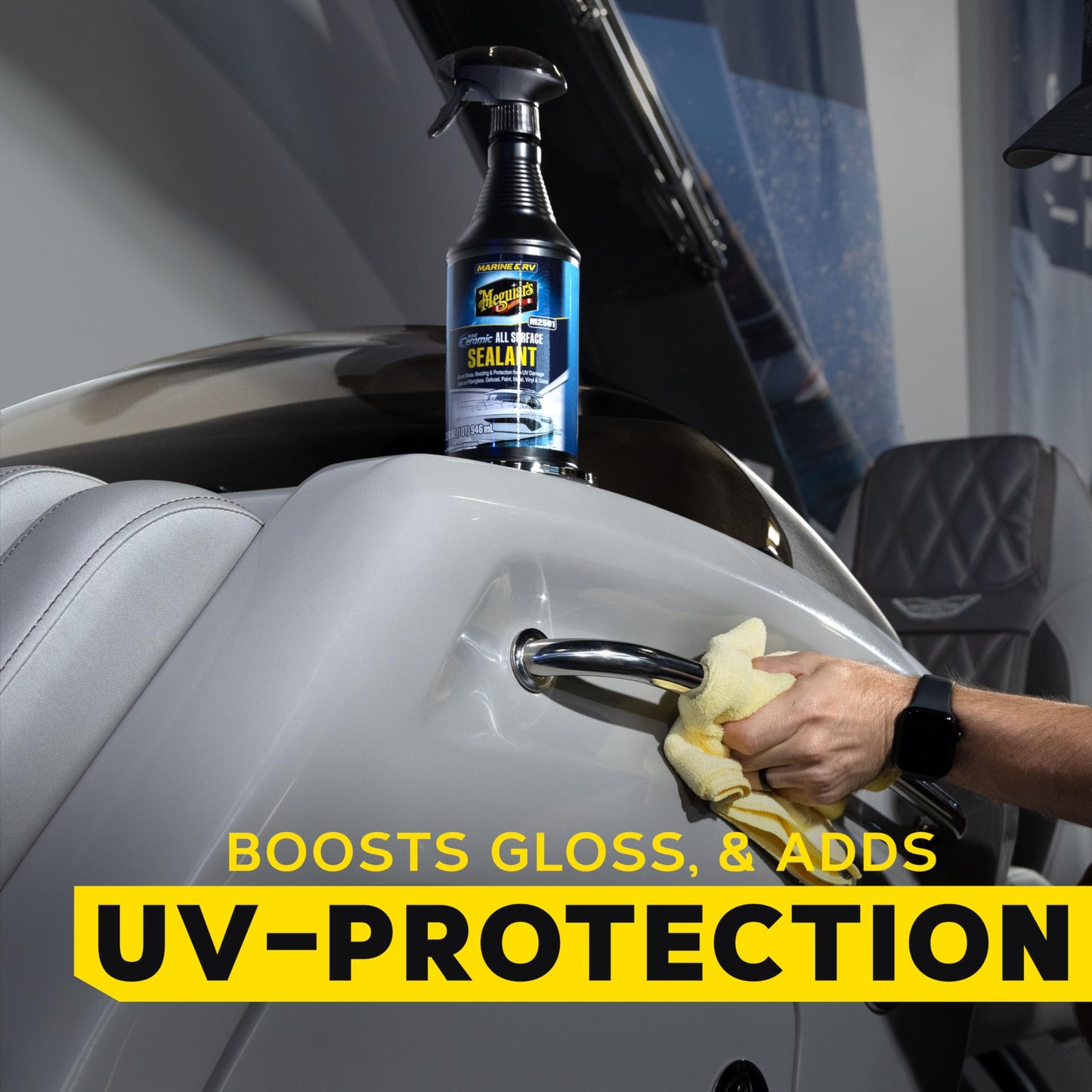 Meguiar's Marine & RV Hybrid Ceramic All Surface Sealant - Premium Fiberglass and Gel Coat Sealant that Boosts Gloss, Beading & Protection from UV Damage - Easy to Apply and Wipe Off – 32 Oz Spray