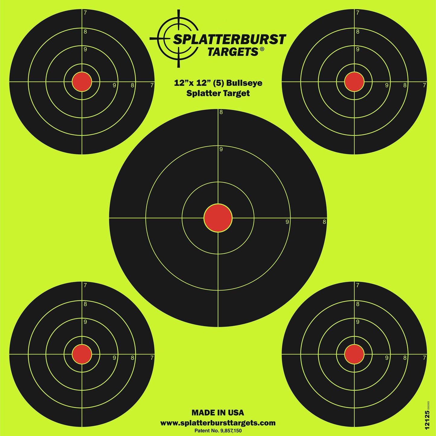 Splatterburst Targets - 12 x12 inch (5) Bullseye Splatter Target - Easily See Your Shots Burst Bright Fluorescent Yellow Upon Impact - Made in USA (10 Pack)