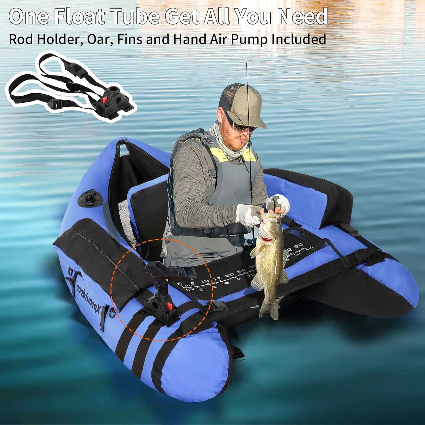Fishing Float Tube - Adjustable Backpack Straps, Storage Pockets & Fish Ruler | 350LBS Capacity, Includes Pump & Oar