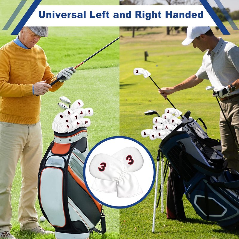 BIG TEETH White 10Pcs Golf Iron Covers Set, Golf Club Iron Head Covers Fit Right and Left Handed Golfer