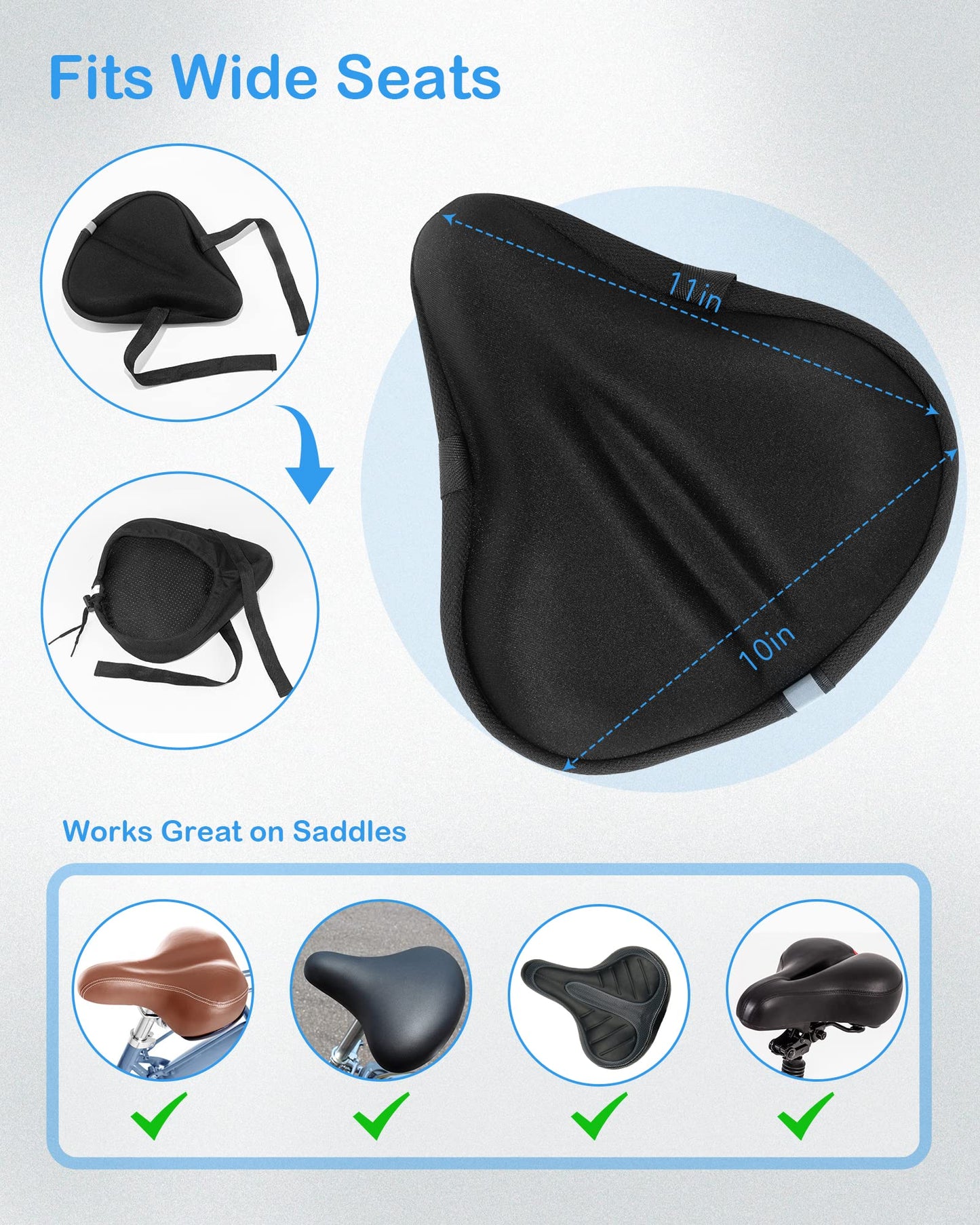 CUNCUI Bike Seat Cushion, Gel Seats Cover, Bicycle Covers, Bike Seat Cushion for Women Men Comfort Compatible, Suitable for Outdoor and Indoor (11x10 inch)