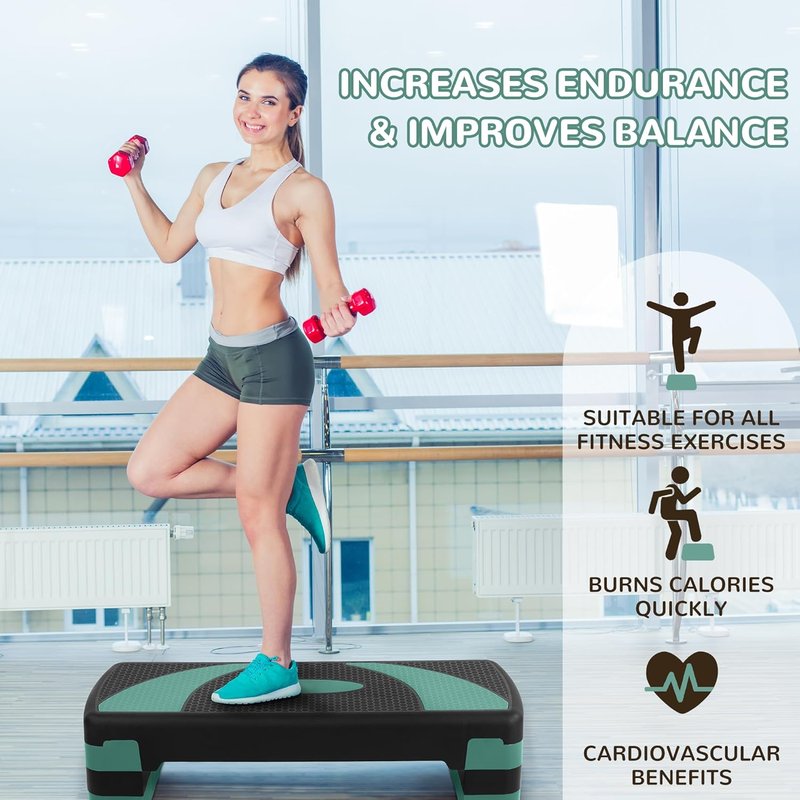 Step Aerobic Platform - Adjustable Height Fitness Stepper with Stackable Risers for Home Gym | Cardio & Strength Training