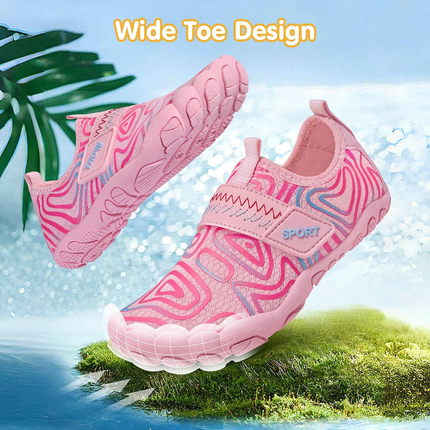 ATHMILE Kids Water Shoes Boys Girls Water Shoes Quick Dry Barefoot Beach Sports Swim Pool Summer Shoes 3 Big Kid Pink Line