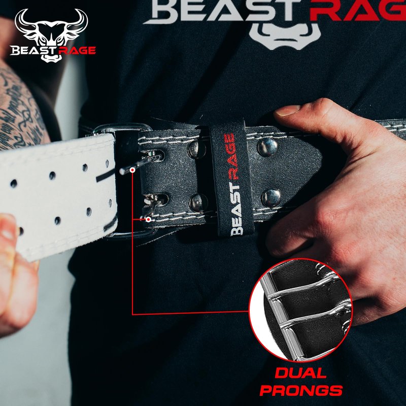 BEAST RAGE Weight Lifting Belt Leather Heavy Duty Gym Body Building Workout Training Weight Lifting Belt Adjustable Holes 4” Padded Lumbar Back Support Exercise Powerlifting Fitness Strength (Black, XL)