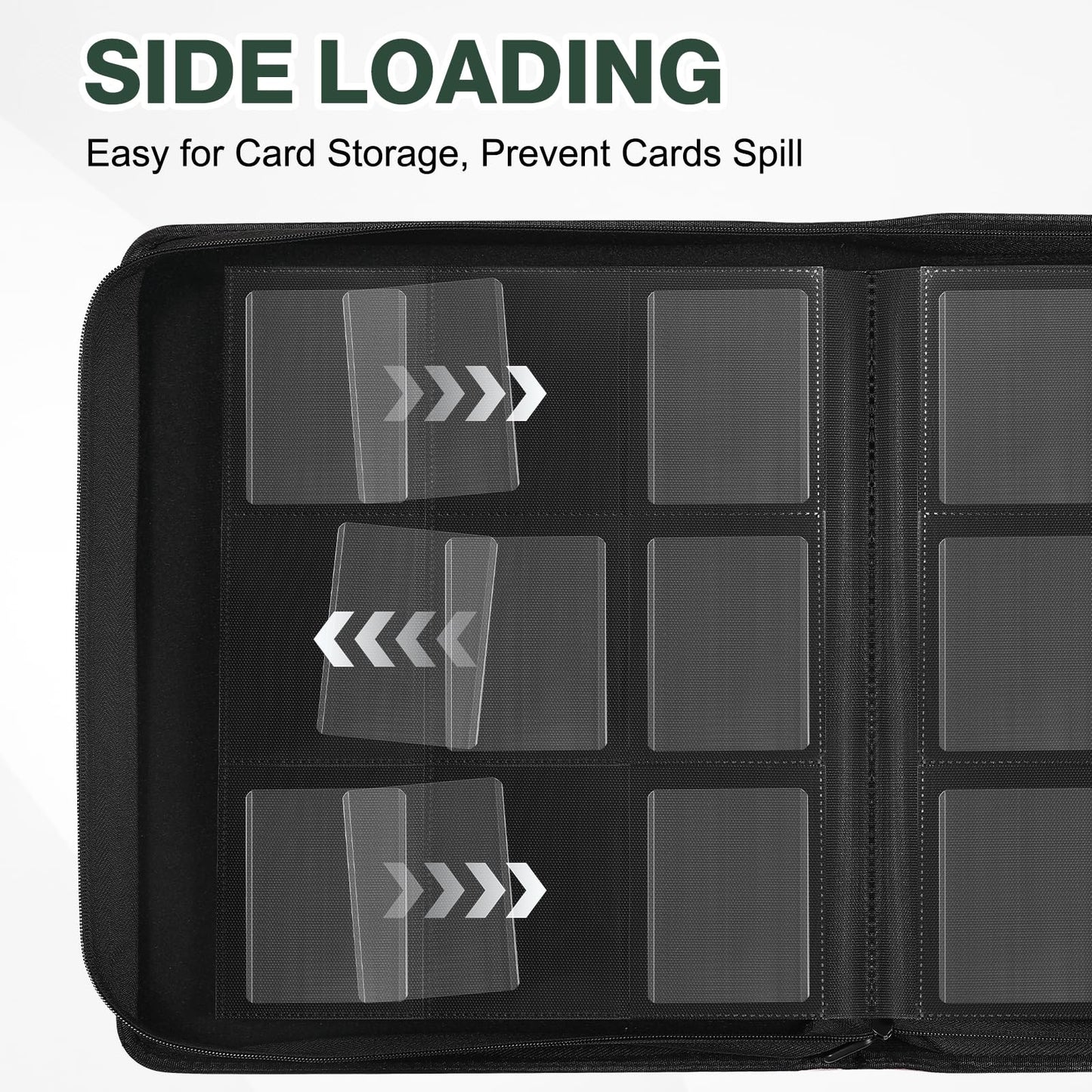 Toploader Binder, Holds 360 Toploaders, 100 Toploaders INCLUDED, 9-Pocket PU Cover Top Loader Binder for 3" x 4" Rigid Toploader, Ringless Double-Sided Toploader Card Binder for TCG, Sport Cards