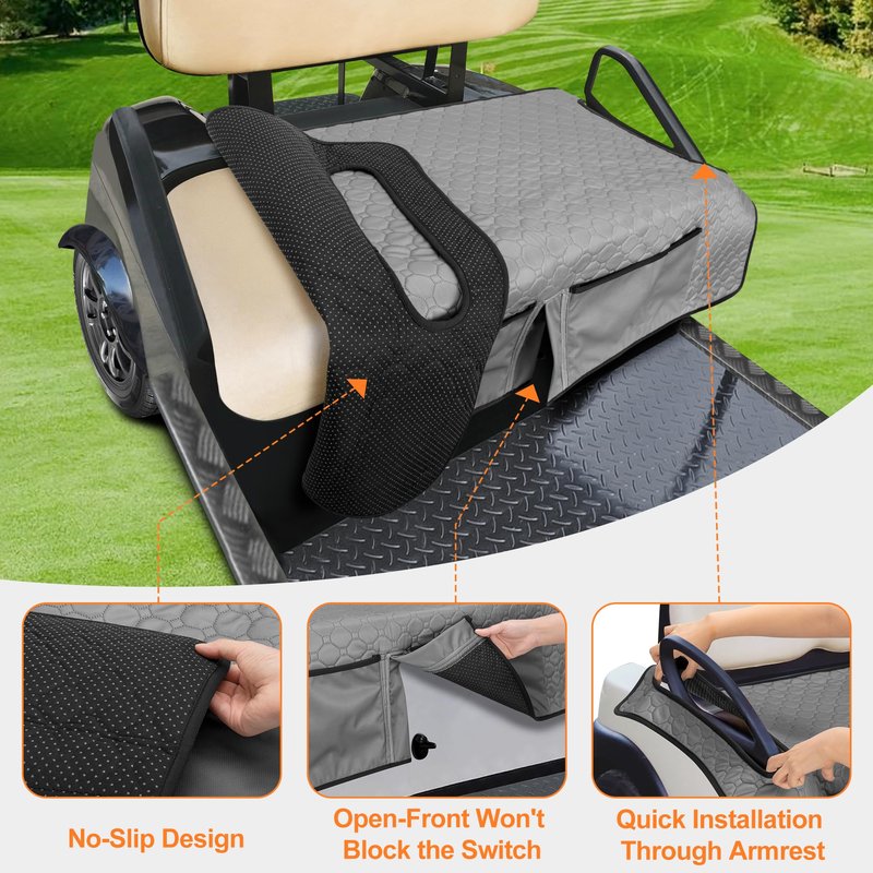 PGmoon Golf Cart Seat Covers, Universal Golf Cart Seat Towel Blanket with 4 Front Pockets & Nonskid Bottom Fits for EZGO, Yamaha, Club Car and More 2 Person Seats Golf Carts