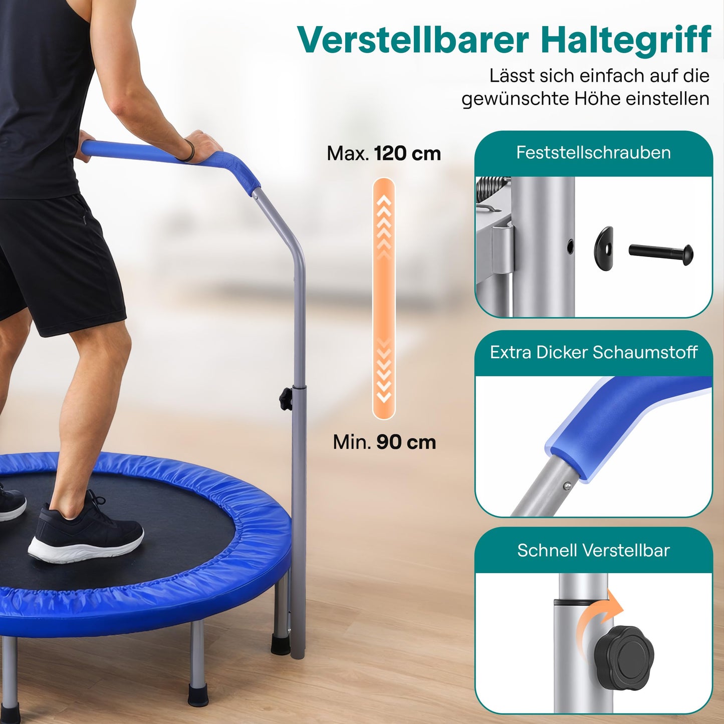 SereneLife 40" Foldable Mini Trampoline - Compact Fitness Trampoline for Kids Adults, Exercise Rebounder with Foam Handle, Indoor/Garden Workout Equipment, Max Load 150/220 lbs