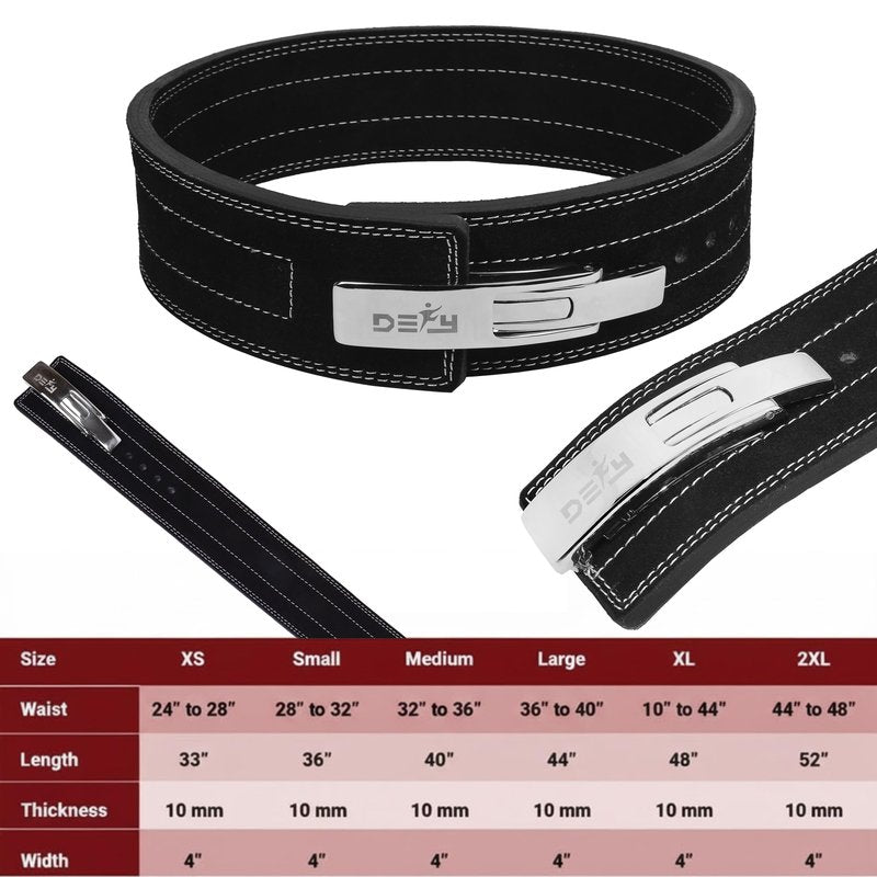 DEFY Weightlifting Lever Belt – 4” Wide Powerlifting Strongman Gym Belt for Men & Women – 10MM Lever Belt for Lower Back Support, Workout, Deadlift & IPF Bodybuilding (Black Embossed, Medium)
