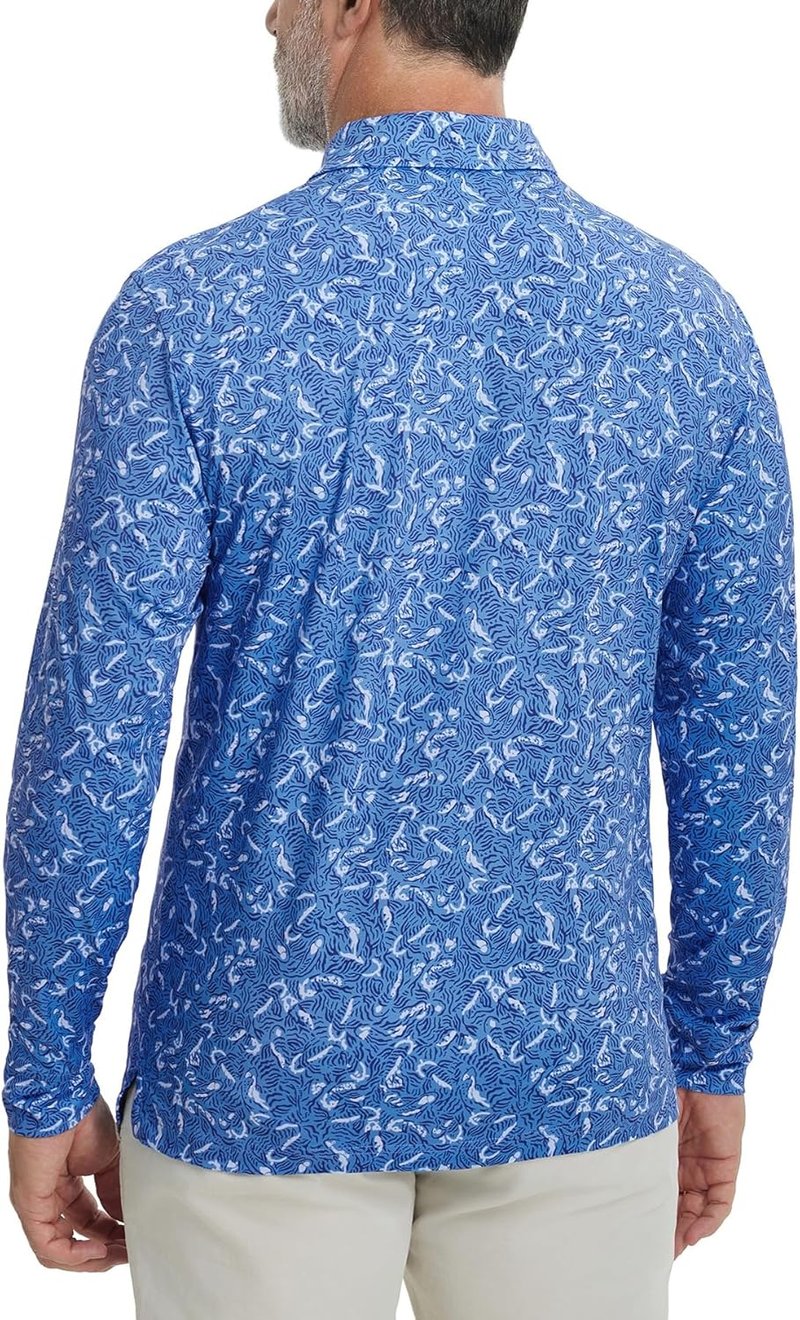 Men's Golf Shirts - Dry Fit Performance Collared Long Sleeve Polo | Moisture Wicking Casual Print