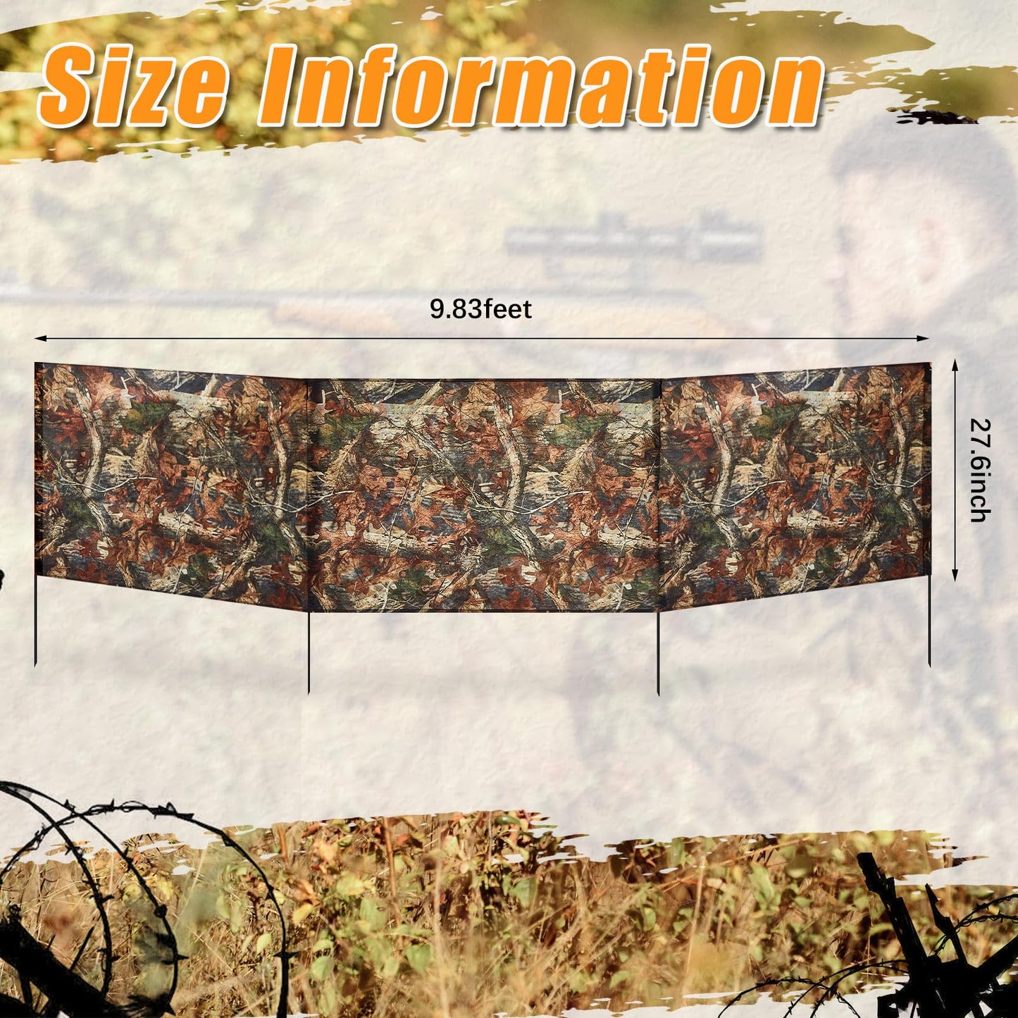 SmoothNovelty 2 Pcs Hunting Blinds Ground Portable Ground Blinds for Turkey Deer Hunting Camouflage 118 Inches x 27.6 Inches 3 Panel with 4 Stakes Easy Set up for Duck Turkey Spring Outdoor Shooting