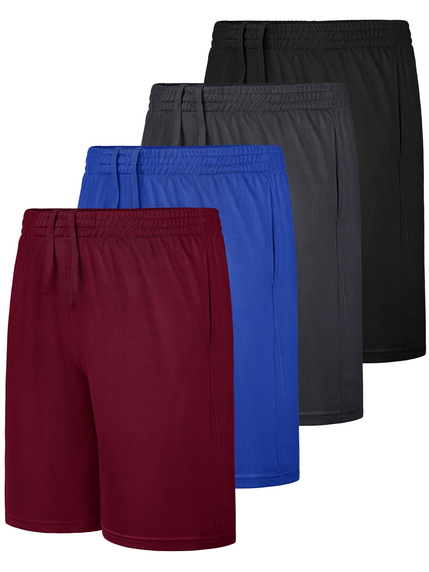 JORHIG 4 Pack Boys Basketball Athletic Shorts, Youth Kids Active Performance Quick Dry Boys Shorts with Pockets & Drawstring Light Gray, Black, Dark Gray, Navy Set A 8-10Years