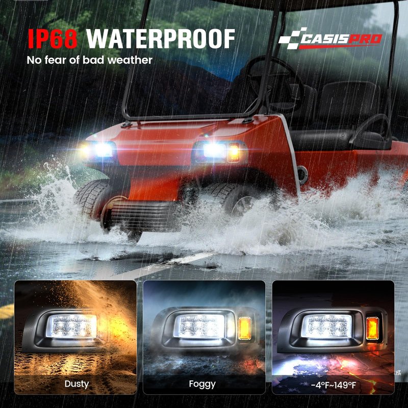 CASISPRO 12V Golf Cart Light Kit for Club Car DS 1993-UP, Street Legal LED Headlight Taillight Kit with Wiring Harness