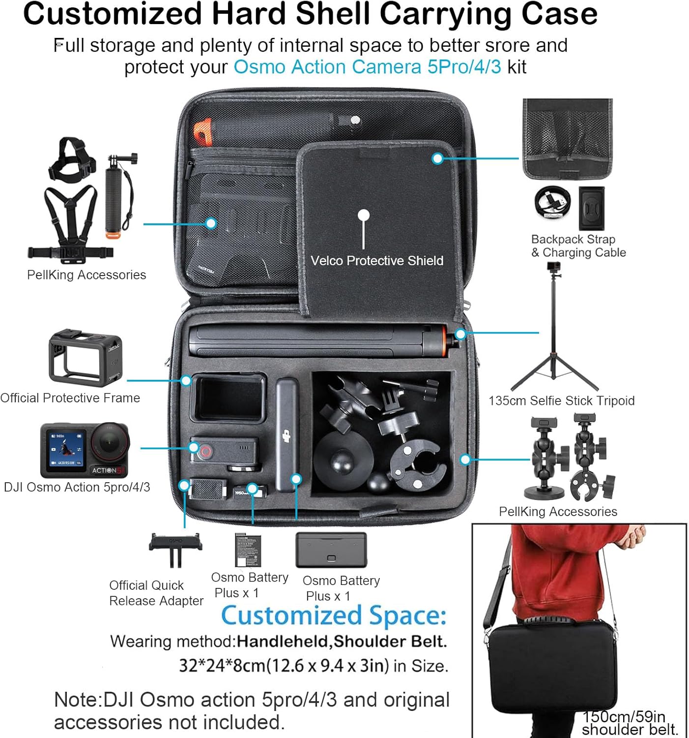 DJI Osmo Action Accessories Kit - Waterproof Case, 135cm Selfie Stick, 4-in-1 Mounts | Tripod & Grip