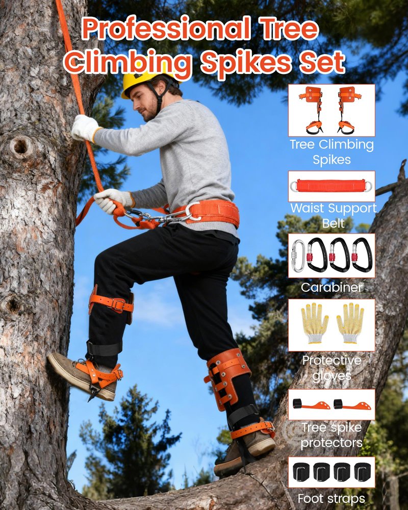 Xeoca Tree Climbing Spikes Set Tree Climbing Gear 1 Pair Alloy Steel Climbing Spurs 350lbs Load Capacity Arborist Equipment for Climbers, Fruit Picking and Lumberjack