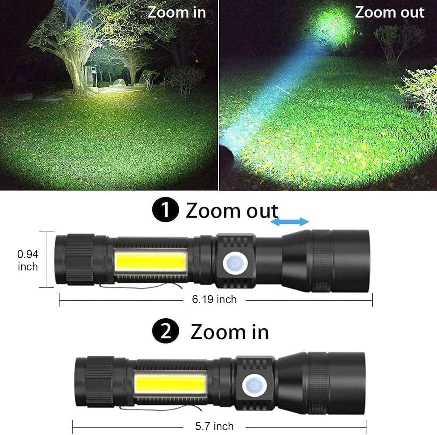 Karrong Rechargeable UV Flashlight(No Battery), 3 in 1 UV Black Light LED Tactical Flashlight, High Powered 2000 Lumens LED Light 7 Modes Waterproof for Pet Clothing Detection/Emergency/Camping