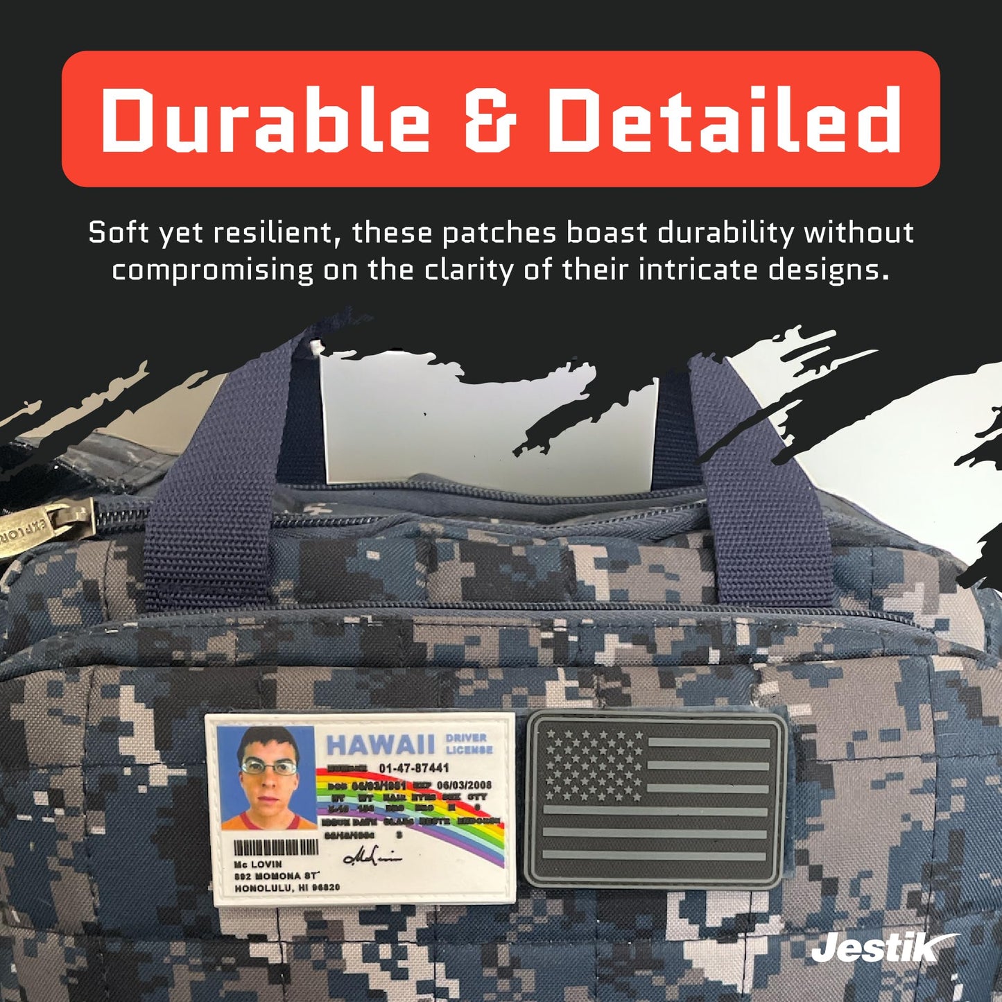 Jestik PVC Patch, Funny Patches, Humorous Tactical Morale Patch with Hook and Loop Fastener, Cute Patches for Backpacks, Military Uniforms, Jeans, Jackets, Vests, Hats & More - McLovin ID Superbad