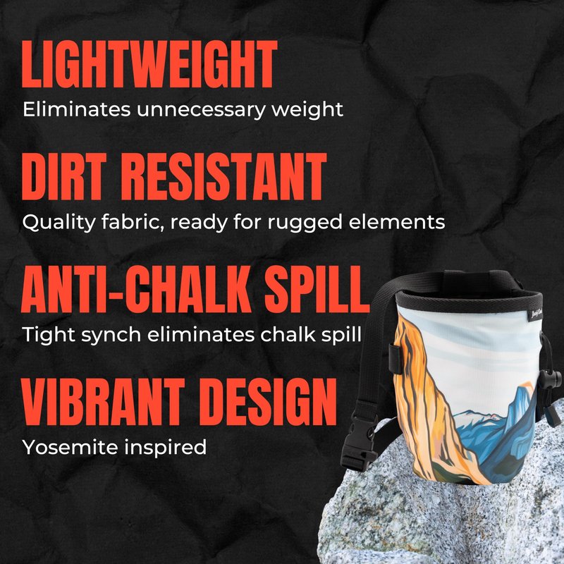 GNARLY DOOD Yosemite Rock Climbing Chalk Bag | for Outdoor, Gym, & Bouldering | Adjustable Waist Belt, Durable Drawstring Closure, & Zippered Pocket